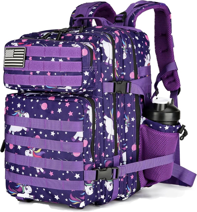 Lovelinks21 25L Tactical Military Backpack Small Travel Rucksack for Men and Women Assault Pack Bug Out Bag Molle Daypack Gym Backpack with Bottle Holder (Purple Pony) - Image 1